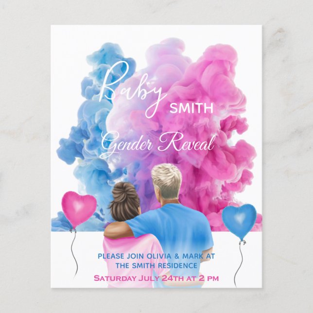 Blue pink smoke couple gender reveal invitation (Front)