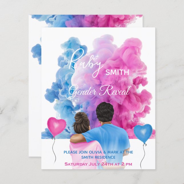Blue pink smoke couple gender reveal invitation (Front/Back)