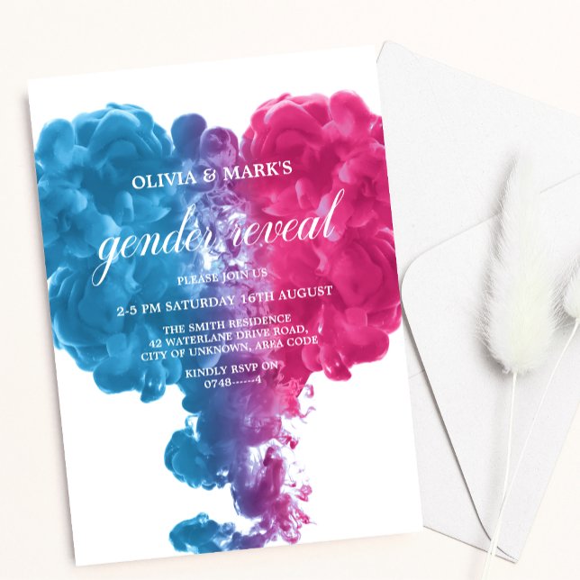 Blue Pink Smoke Heart Baby Gender Reveal Invitation (Creator Uploaded)