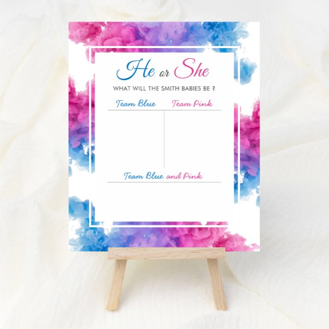 Blue Pink Smoke Twin Baby Gender Reveal Vote Poster (Creator Uploaded)