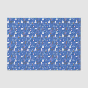 Blue Pink Snowy Happy Winter Forest Bear Bunny  Tissue Paper