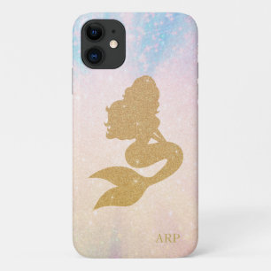 *~* Blue Pink Sparkle Gold Glitter Mermaid Initial iPhone 11 Case