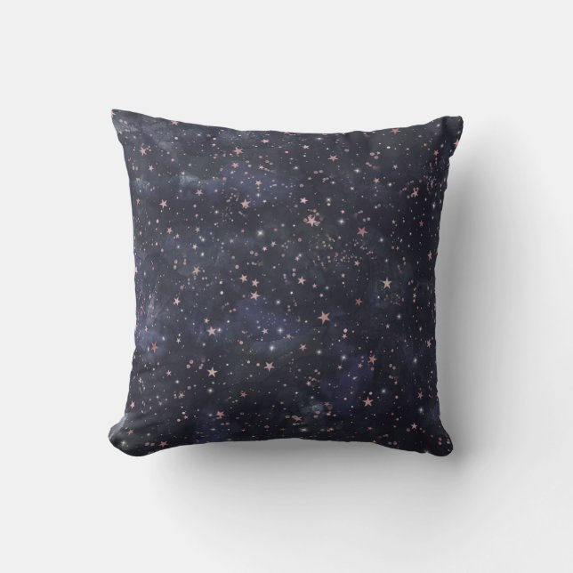 Blue & Pink Starry Night Sky Celestial Whimsical Cushion (Front)