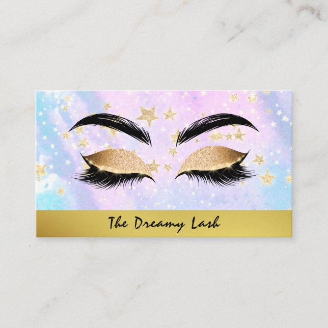 *~* Blue Pink Stars Lashes Brows Extensions Girly Business Card (Front)
