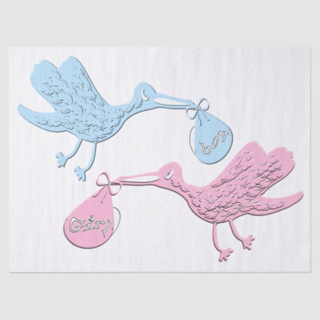 Blue Pink Storks Tissue Paper (Front)