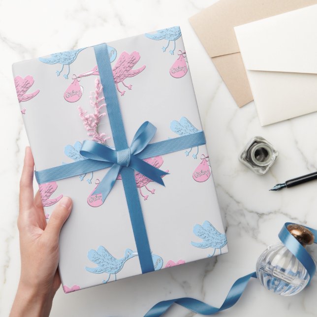 Blue Pink Storks Wrapping Paper (Gifting)