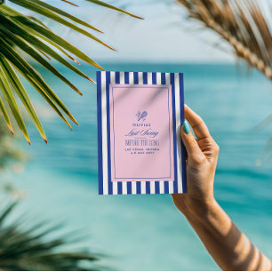 Blue & Pink Striped Last Swing Before the Ring I Invitation