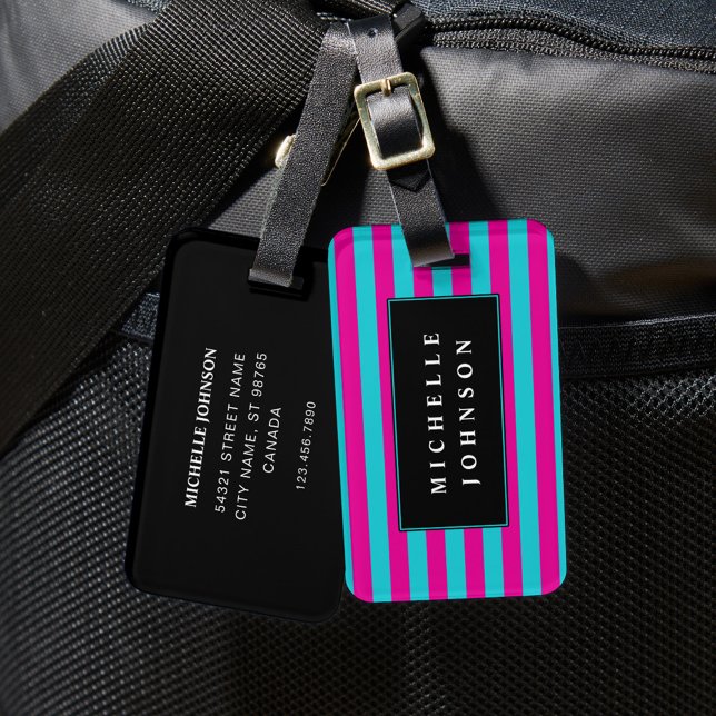 Blue Pink Striped Luggage Tag (Creator Uploaded)