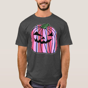 Blue Pink Stripes Halloween Horror Pumpkin T-Shirt