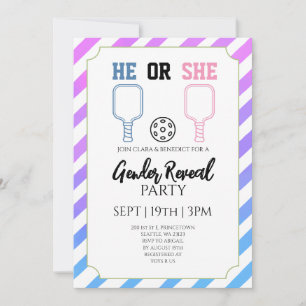 Blue Pink Stripes Pickleball Gender Reveal Party Invitation