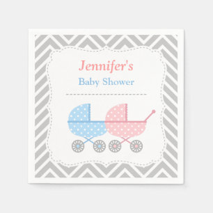 Blue Pink Strollers Twins Baby Shower Supplies Napkin
