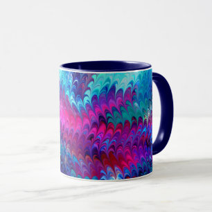 Blue Pink Teal Abstract Marbling Ebru Art Mug