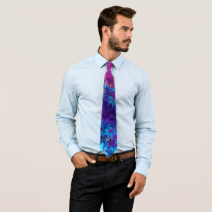 Blue Pink Teal Abstract Marbling Ebru Art Tie