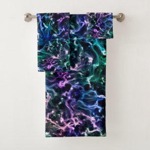 Blue Pink Teal Cosmic Abstract Glow Fluid Nebula Bath Towel Set