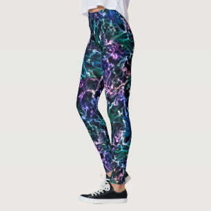 Blue Pink Teal Cosmic Abstract Glow Fluid Nebula Leggings