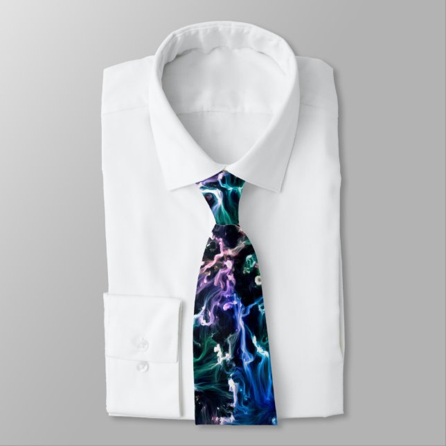 Blue Pink Teal Cosmic Abstract Glow Fluid Nebula Tie (Tied)