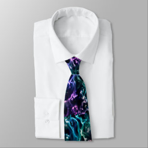 Blue Pink Teal Cosmic Abstract Glow Fluid Nebula Tie