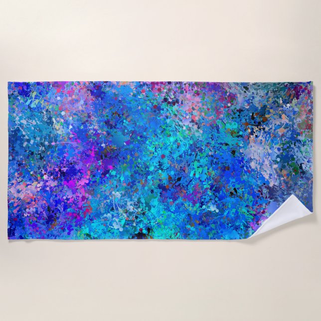Blue Pink Teal Drops Abstraction   Beach Towel (Front)