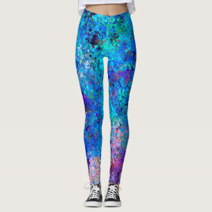 Blue Pink Teal Drops Abstraction Leggings