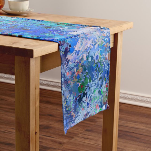 Blue Pink Teal Drops Abstraction  Short Table Runner (In Situ)