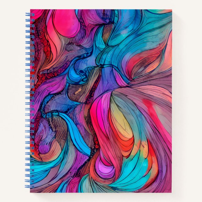 Blue Pink Teal Lilac Watercolor Ink Abstraction Notebook (Front)