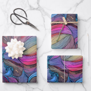 Blue Pink Teal Lilac Watercolor Ink Abstraction Wrapping Paper Sheet