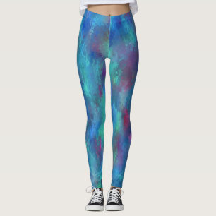 Blue Pink Teal Watercolor Abstraction Leggings