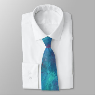 Blue Pink Teal Watercolor Abstraction Tie