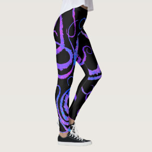 Blue & Pink Tentacles On Black - Leggings