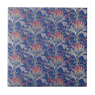 blue pink thistle ceramic tile