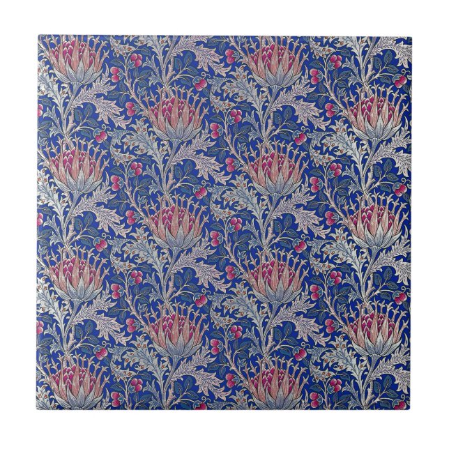 blue pink thistle ceramic tile (Front)