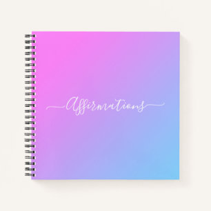 Blue Pink Tie Dye White Typography Affirmations Notebook