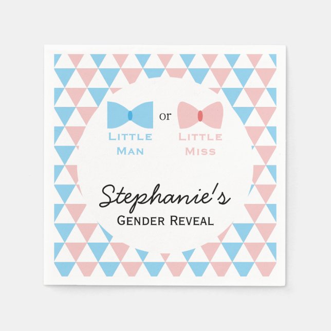 Blue, Pink Triangles Gender Reveal Bow and Bow Tie Napkin (Front)