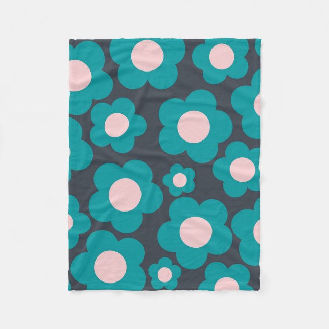 Blue Pink Tropical Floral Botanical Spring Summer Fleece Blanket (Front)