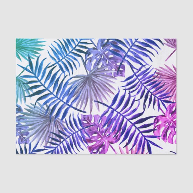 Blue & Pink Tropical Palm Fronds Tissue Paper (Front)