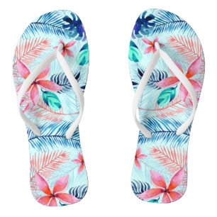 Blue Pink Tropical Pattern Thongs