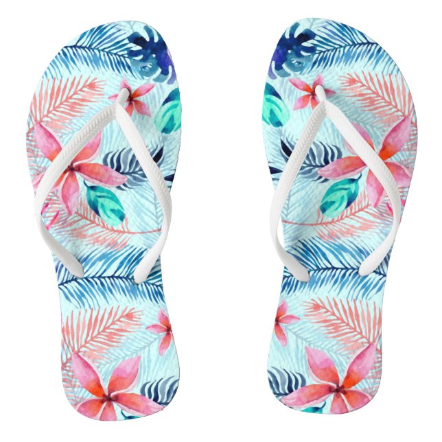 Blue Pink Tropical Pattern Thongs (Footbed)