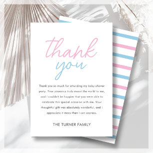 Blue & Pink Twin Baby Shower  Thank You Card