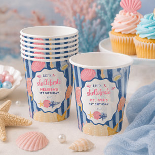 Blue Pink Under The Sea Seashell Birthday Paper Cups