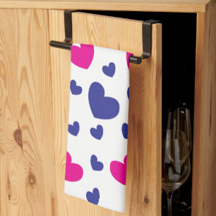 Blue Pink Valentines Day Hearts Pattern Tea Towel
