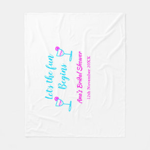 Blue pink vine glass bridal shower let's fun begin fleece blanket