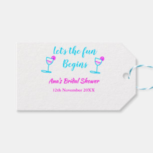 Blue pink vine glass bridal shower let's fun begin gift tags