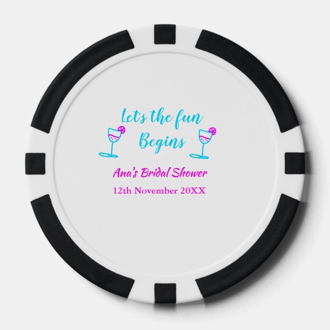 Blue pink vine glass bridal shower let's fun begin poker chips (Front)