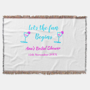 Blue pink vine glass bridal shower let's fun begin throw blanket