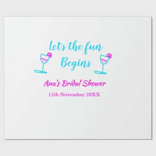 Blue pink vine glass bridal shower let's fun begin wrapping paper