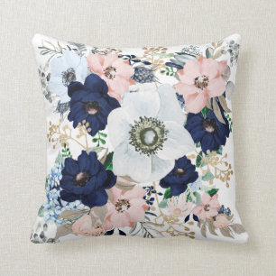 Blue Pink Vintage Floral Rose Cushion