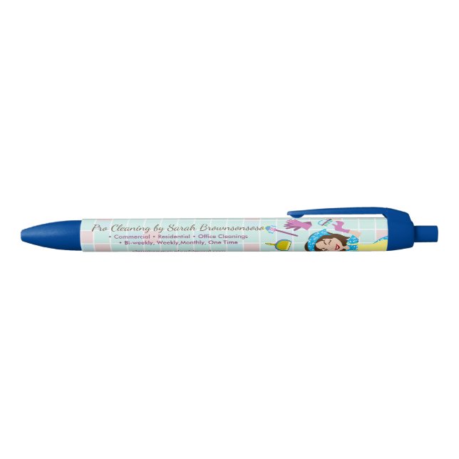 Blue Pink Washing Cleaning Housekeeper Lady Black Ink Pen (Top)