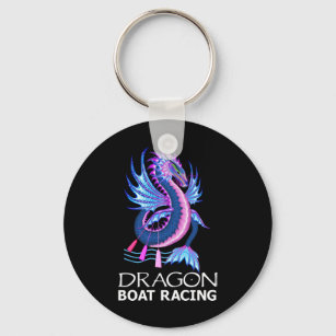 Blue Pink Water Dragon Boat Racing Key Ring
