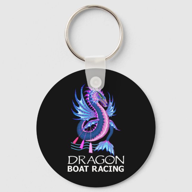 Blue Pink Water Dragon Boat Racing Key Ring (Front)