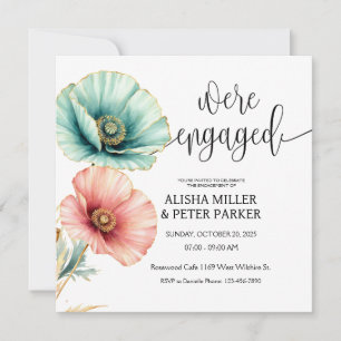 Blue & Pink Watercolor Engagement Party Invitation